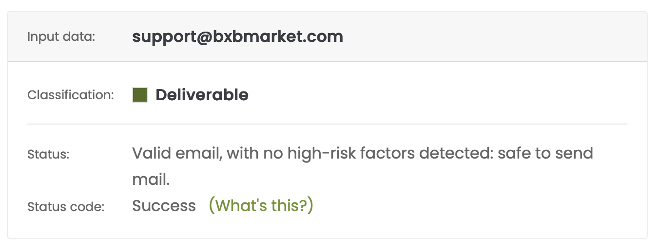 Verification of the BXB Market email address confirms its authenticity