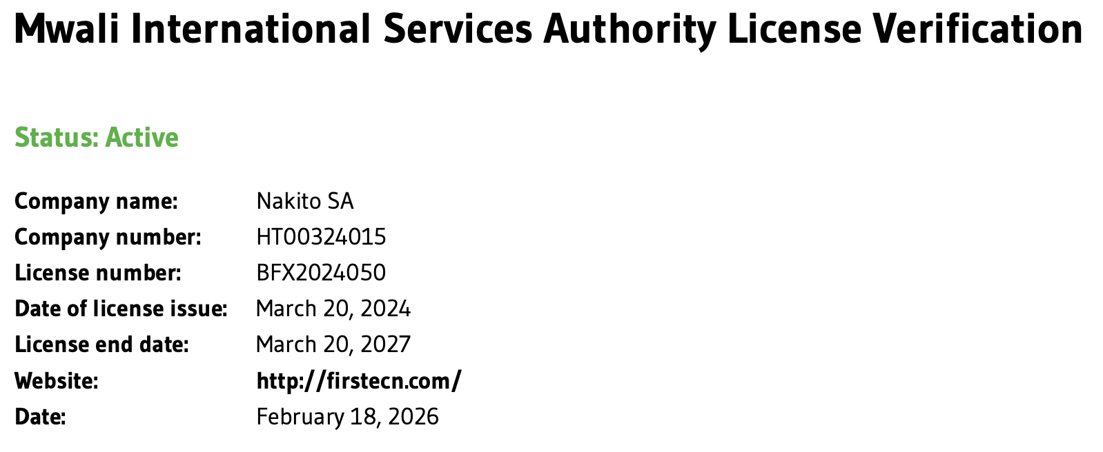 The dealer is officially licensed by the regulator