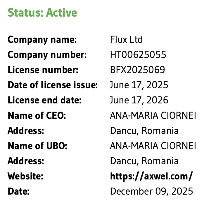 Axwel operates under a licence issued by the MISA commission.