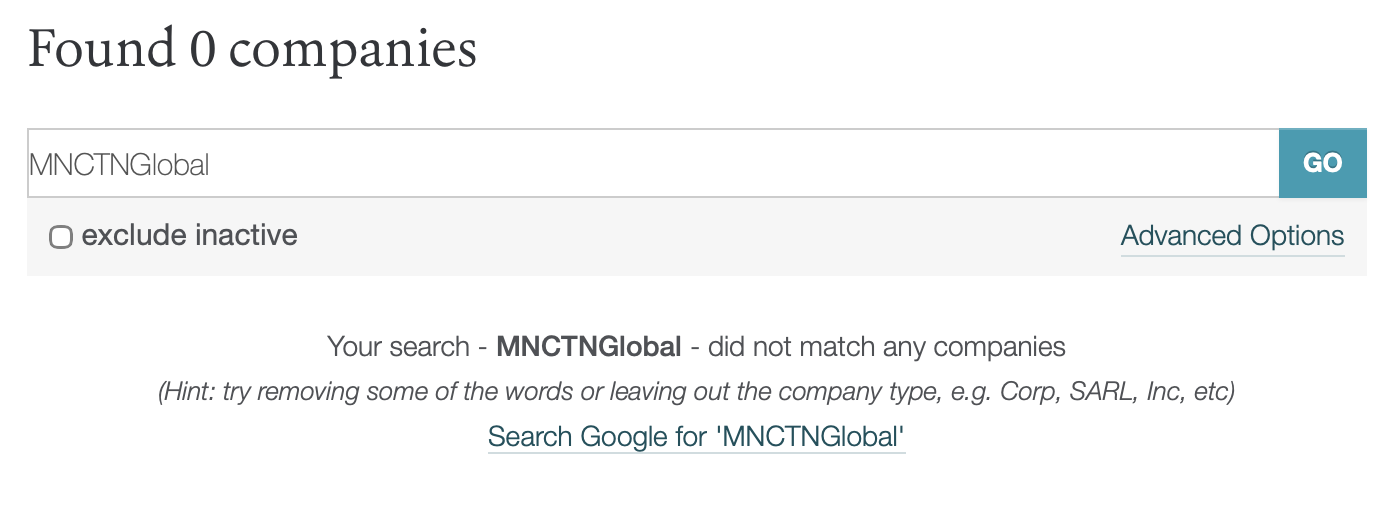 MNCTNglobal operates without a valid corporate registration.