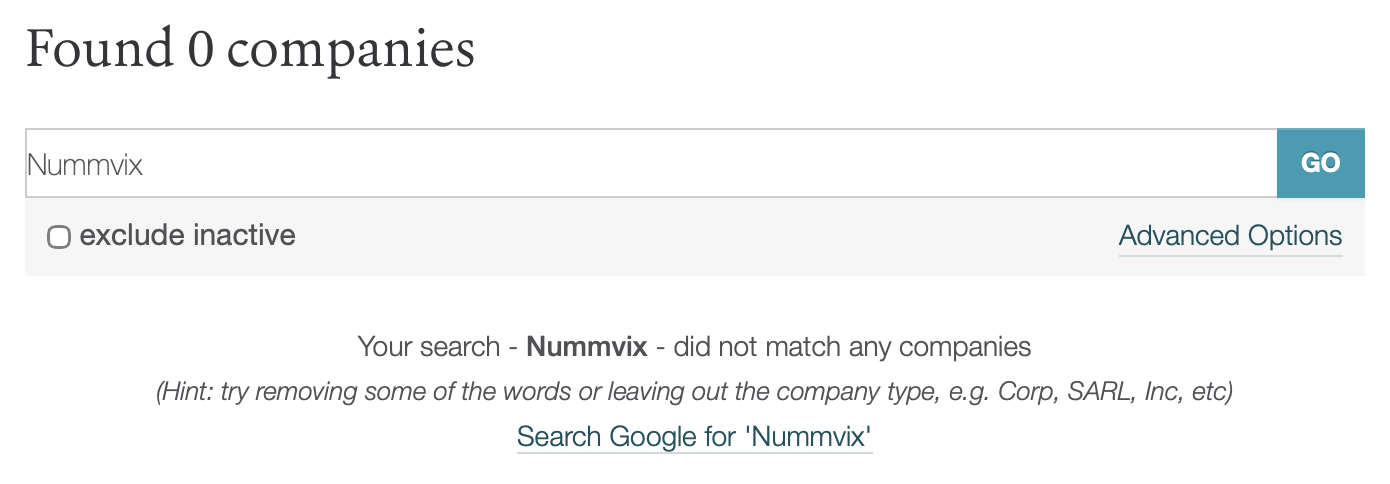 Nummvix operates without valid corporate registration.